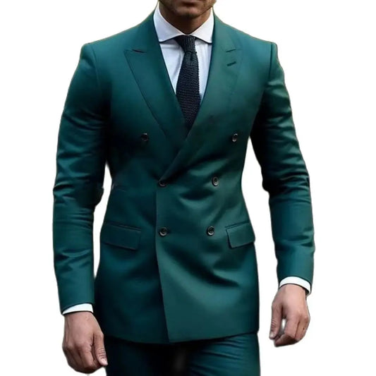 Blazer 2 pièces à double boutonnage pour homme, coupe slim, longueur standard, revers en pointe, pour mariage, 2024