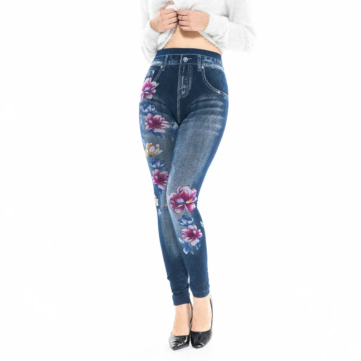 Seamless Leggings Women Print Jeggings Cotton 2022 Sexy Girl Knitted High Waist Faux Jeans Denim Femme Pantalon Fitness Leggings