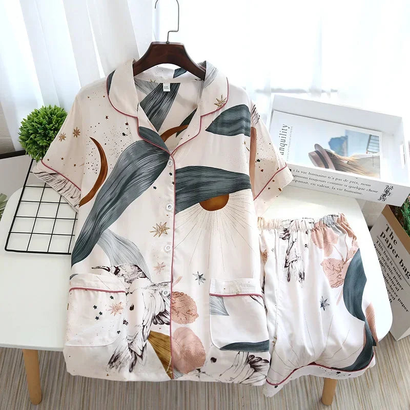 Pyjama d'été pour femme, nouvelle collection, section fine, short à manches courtes, grand imprimé floral, service à domicile, pyjama pour femme