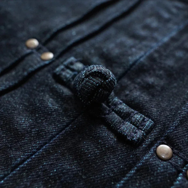Sauce Zhan Mans Jacket Indigo Selvedge Denim Jacket Jean Jacket Men Vintage Chinese Style Knot Button Loose Fit