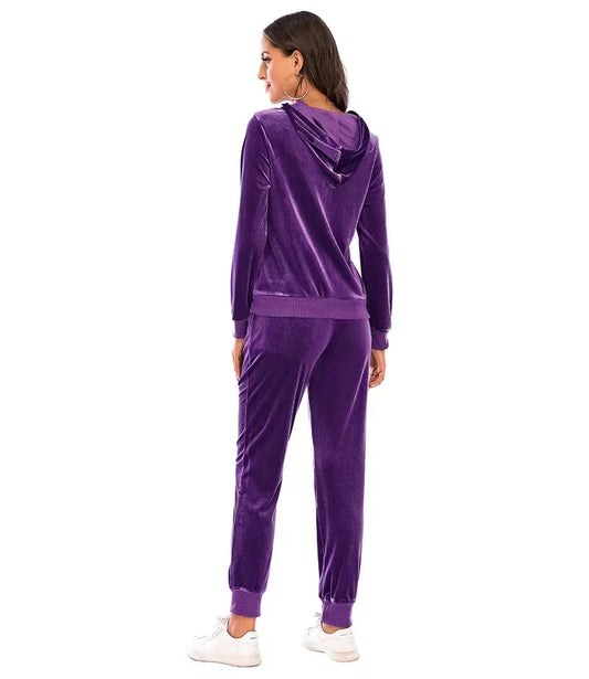 2024 Autumn Velvet Tracksuit Womens 2 Piece Sweatshirt Sweatpants Set Full Zip Hoodie Sweatsuit With Pockets Casual Sportswear