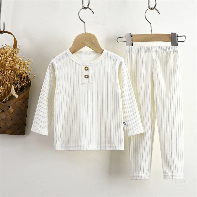 2024 Children's Autumn Sets New Boys Solid Colour Round Neck Suit Girls New Casual Loose Fashion 2 Pieces 12M-8 Years Old