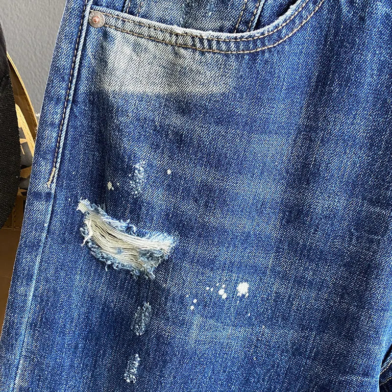 Jeans Streetwear pour hommes, nouvelle collection, haute qualité, mode, moto, hip-hop, déchiré, troué, slim, rétro, confortable, pantalon en denim pour hommes