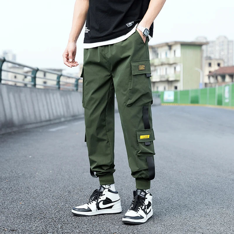 Pantalon cargo surdimensionné pour homme, streetwear, jogging noir, décontracté, taille élastique, sarouel, grande taille 5XL
