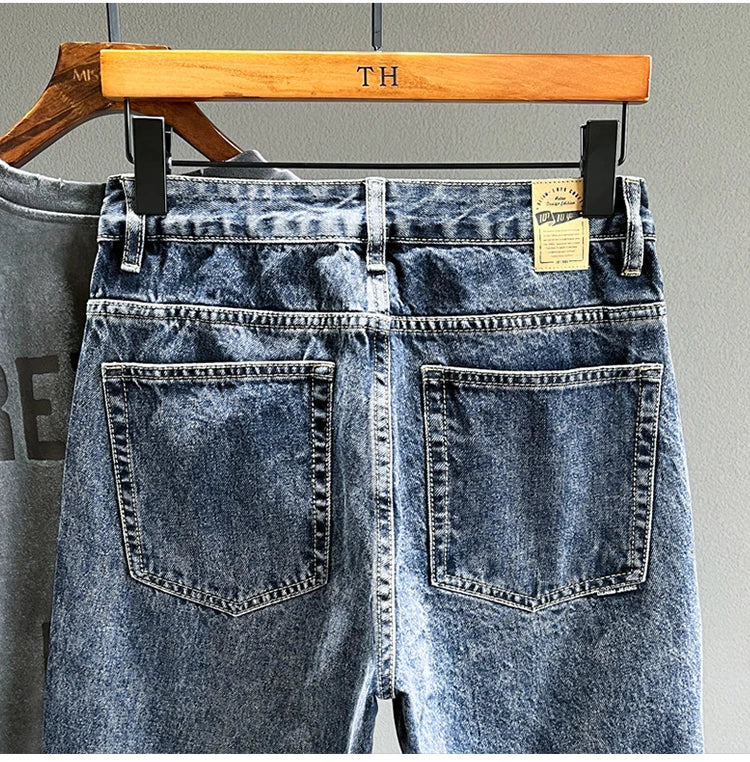 Jeans vintage de haute qualité pour hommes, nouvelle collection printemps, mode ample, fuselé, drapé, pantalon en denim pour jeunes, style hip-hop, streetwear