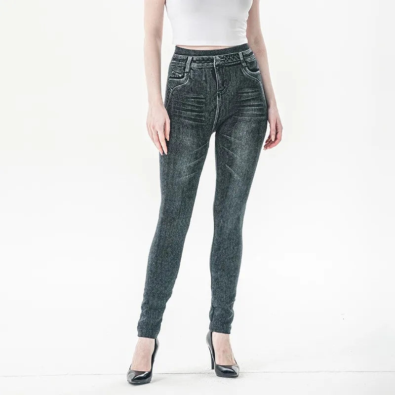 Seamless Leggings Women Print Jeggings Cotton 2022 Sexy Girl Knitted High Waist Faux Jeans Denim Femme Pantalon Fitness Leggings