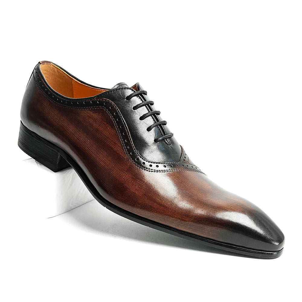 Luxury Men's Dress Shoes Higher Quality Oxford Leather Shoe Lace-Up Casual Business Shoes Fashion Carved Wedding Party Office