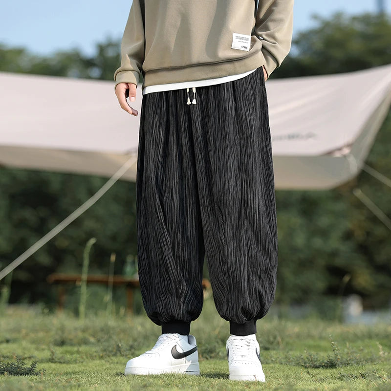 Pantalon sarouel ample grande taille pour homme, taille élastique japonaise avec cordon de serrage, jambes larges, décontracté, ample, tailles 5XL, 4XL, 3XL