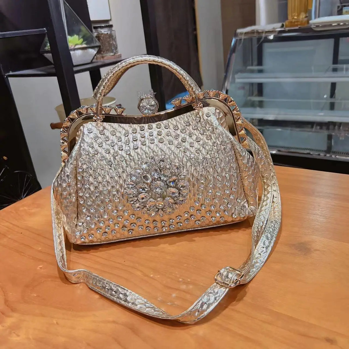 New Rhinestones Top-handle Bags For Women PU Leather Luxury Handbags Women Frame Designer Ladies Crossbody Bag Sac A Main