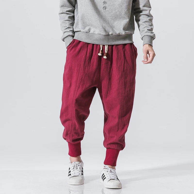 Pantalon décontracté surdimensionné pour homme, streetwear, en coton et lin, style Harajuku, jogging, mode, sarouel ample, printemps 2025