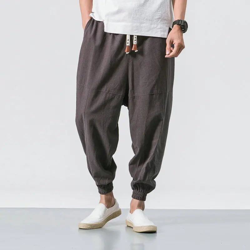 Pantalon décontracté surdimensionné pour homme, streetwear, en coton et lin, style Harajuku, jogging, mode, sarouel ample, printemps 2025