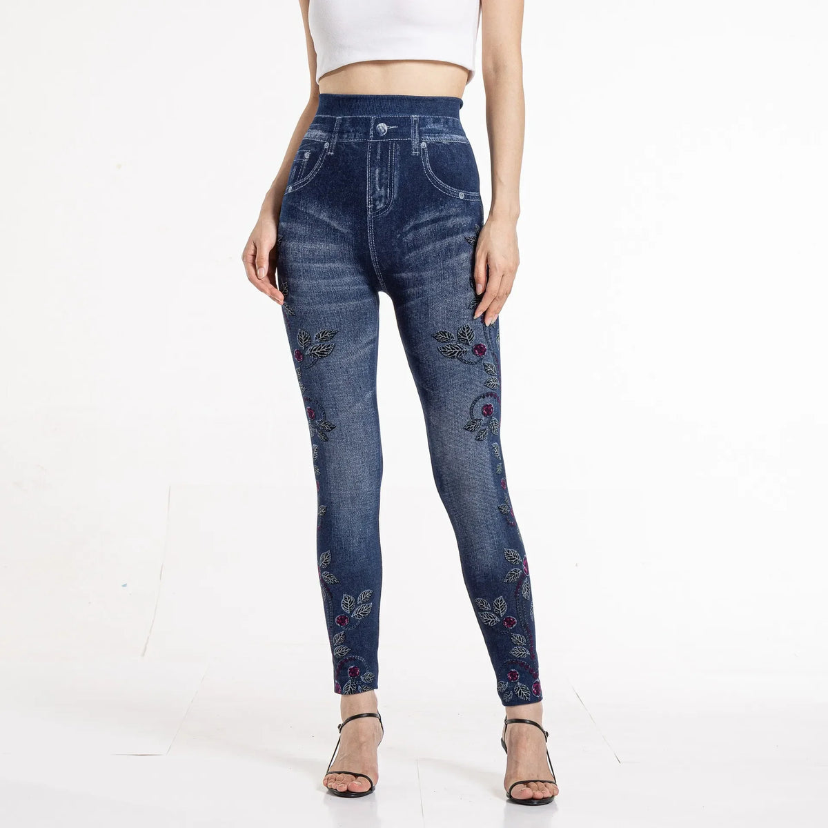 Seamless Leggings Women Print Jeggings Cotton 2022 Sexy Girl Knitted High Waist Faux Jeans Denim Femme Pantalon Fitness Leggings