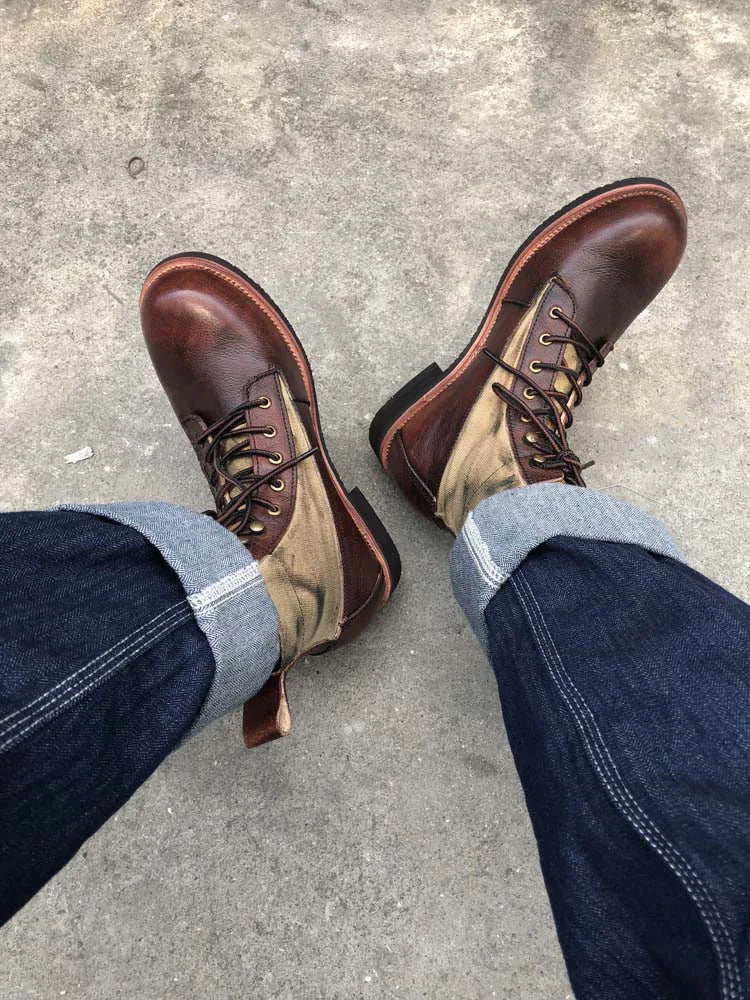 Bottes marron neuves pour hommes, bottes courtes noires faites à la main pour hommes, bottines à bout rond, bottines de moto, bottes de combat
