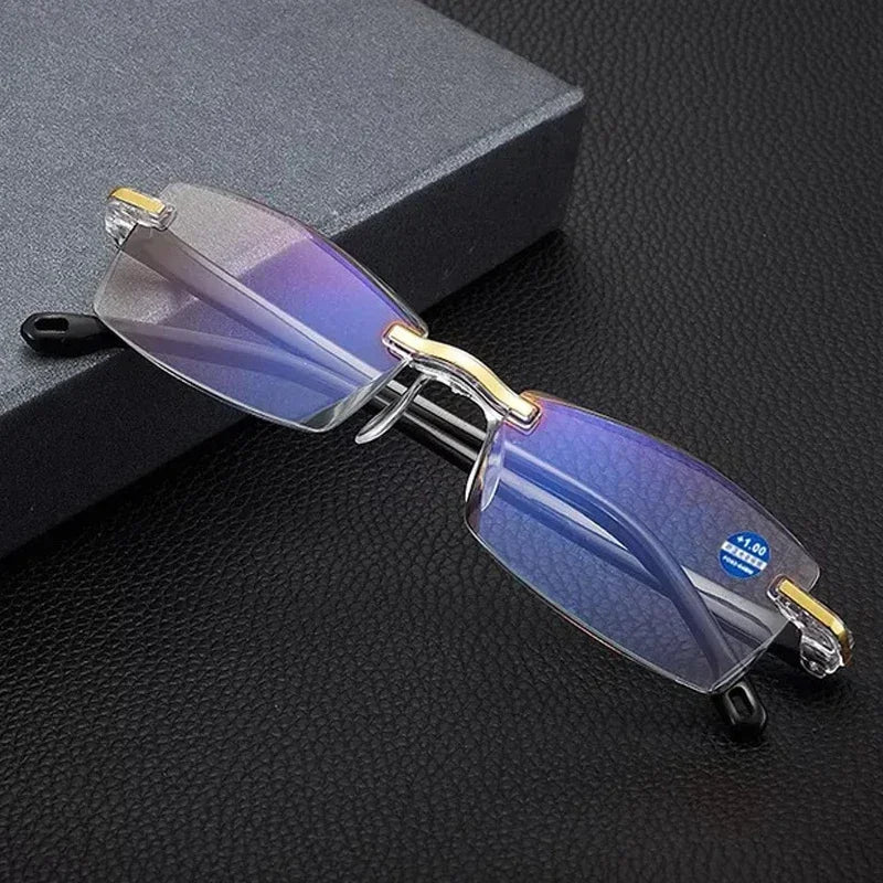 Men Rimless Reading Glasses Classic Anti Blue Light Eyeglasses Vintage Presbyopia Eyewear Unisex Far Sight Diopter +1.0 To +4.0