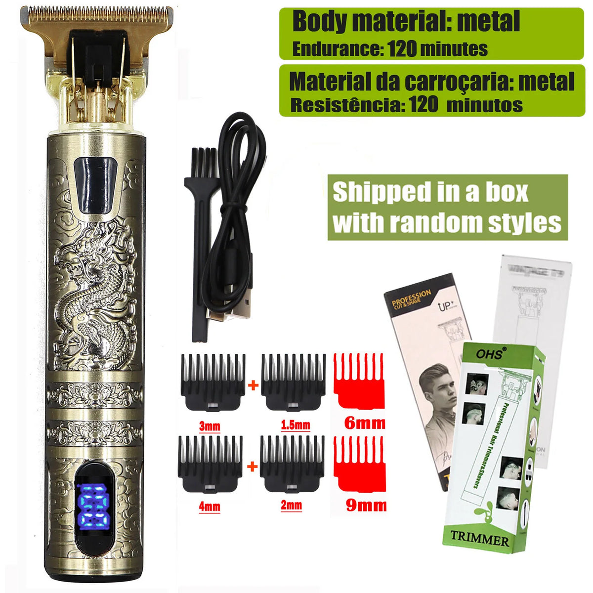 Tondeuse à cheveux T9 pour hommes, rasoir électrique de 0 mm, pour la réparation de la barbe et des poils du corps