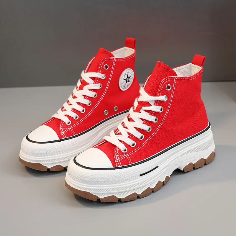 Baskets montantes à lacets pour femmes, chaussures décontractées en toile, antidérapantes, résistantes à l'usure, vulcanisées, printemps-automne 2024