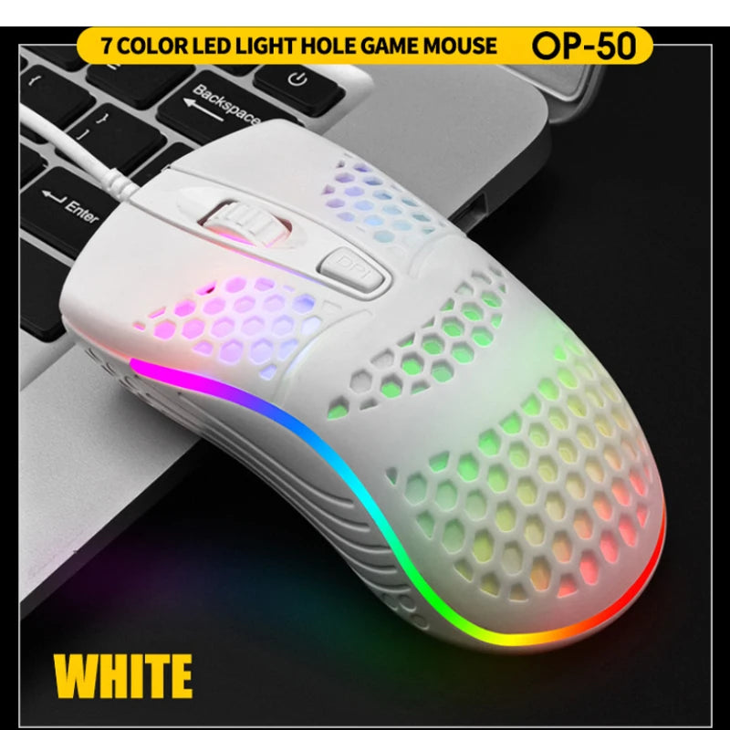 Wired Cable Gaming 7 breathing LED Back Light Optical Mouse USB Computer Hollowed out Mice Laptop Desktop 4D PC home use Office
