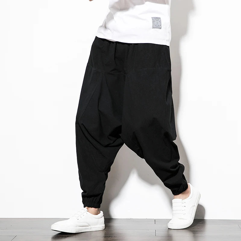 Pantalon décontracté surdimensionné pour homme, streetwear, en coton et lin, style Harajuku, jogging, mode, sarouel ample, printemps 2025