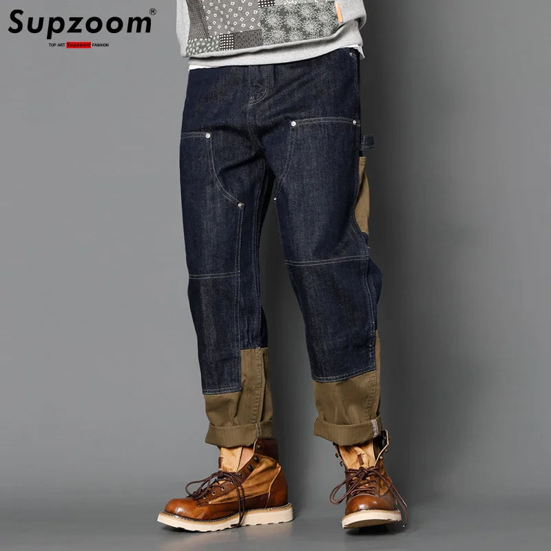 Supzoom Nouveauté Vente Chaude Top Mode Automne Fermeture Éclair Braguette Délavé Décontracté Patchwork Cargo Denim Poches Coton Jeans Hommes