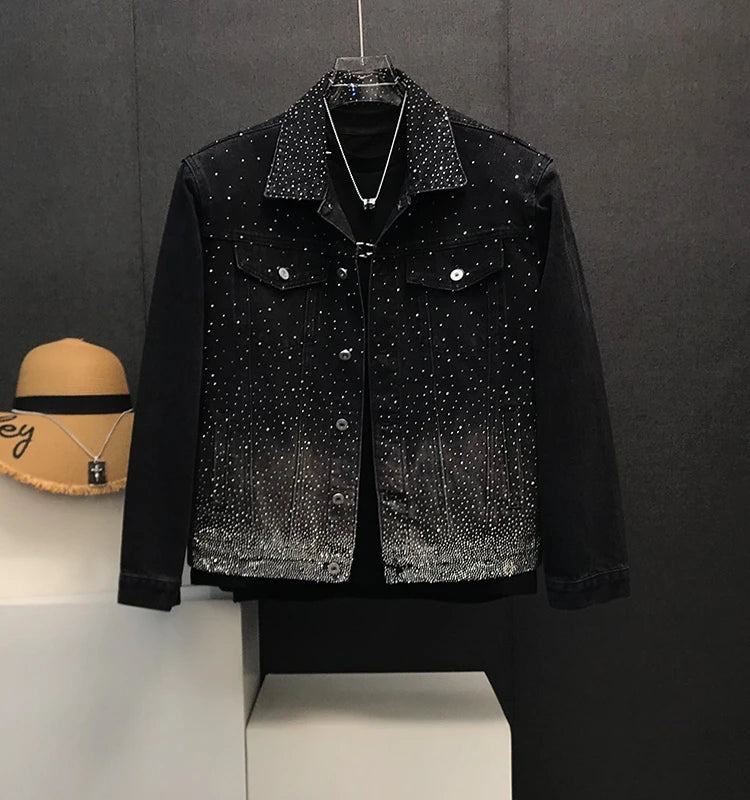Veste en jean décontractée à manches longues pour homme, version ample, polyvalente, rembourrée aux épaules, élégante, style chic, style diamant