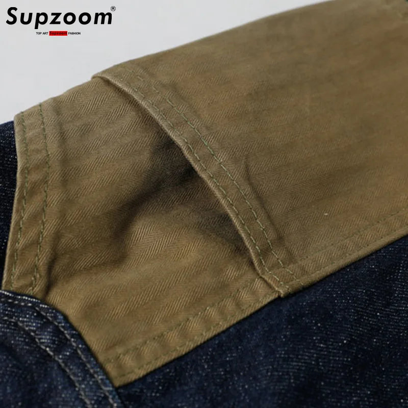 Supzoom Nouveauté Vente Chaude Top Mode Automne Fermeture Éclair Braguette Délavé Décontracté Patchwork Cargo Denim Poches Coton Jeans Hommes