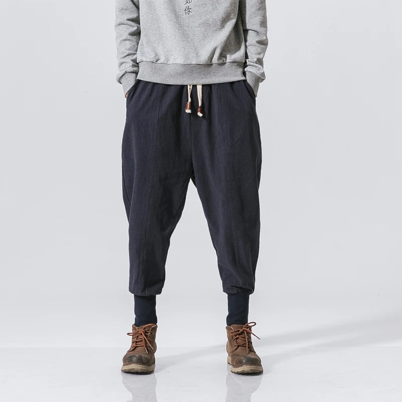 Pantalon décontracté surdimensionné pour homme, streetwear, en coton et lin, style Harajuku, jogging, mode, sarouel ample, printemps 2025