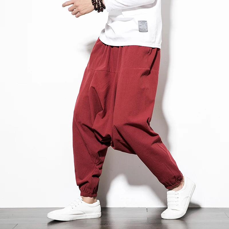 Pantalon décontracté surdimensionné pour homme, streetwear, en coton et lin, style Harajuku, jogging, mode, sarouel ample, printemps 2025