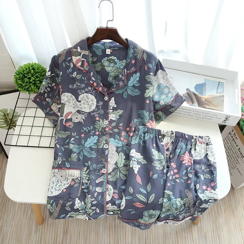 Pyjama d'été pour femme, nouvelle collection, section fine, short à manches courtes, grand imprimé floral, service à domicile, pyjama pour femme