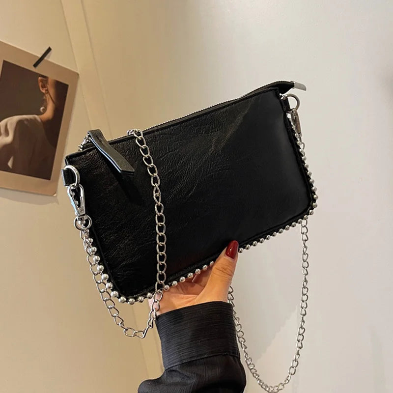 Sacs à bandoulière de couleur unie pour femmes, porte-monnaie à chaîne pour téléphone portable, sac messager à bandoulière tendance