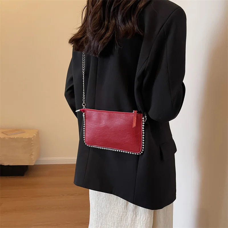 Sacs à bandoulière de couleur unie pour femmes, porte-monnaie à chaîne pour téléphone portable, sac messager à bandoulière tendance