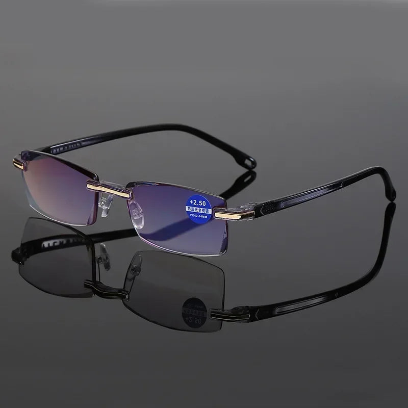 Men Rimless Reading Glasses Classic Anti Blue Light Eyeglasses Vintage Presbyopia Eyewear Unisex Far Sight Diopter +1.0 To +4.0
