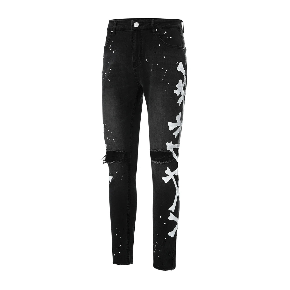 Jeans For Men 2022 Gradient Color Ripped White Dots Jeans Male Motor Biker Skinny Jeans Homme Men's Clothing Zipper Denim Pants