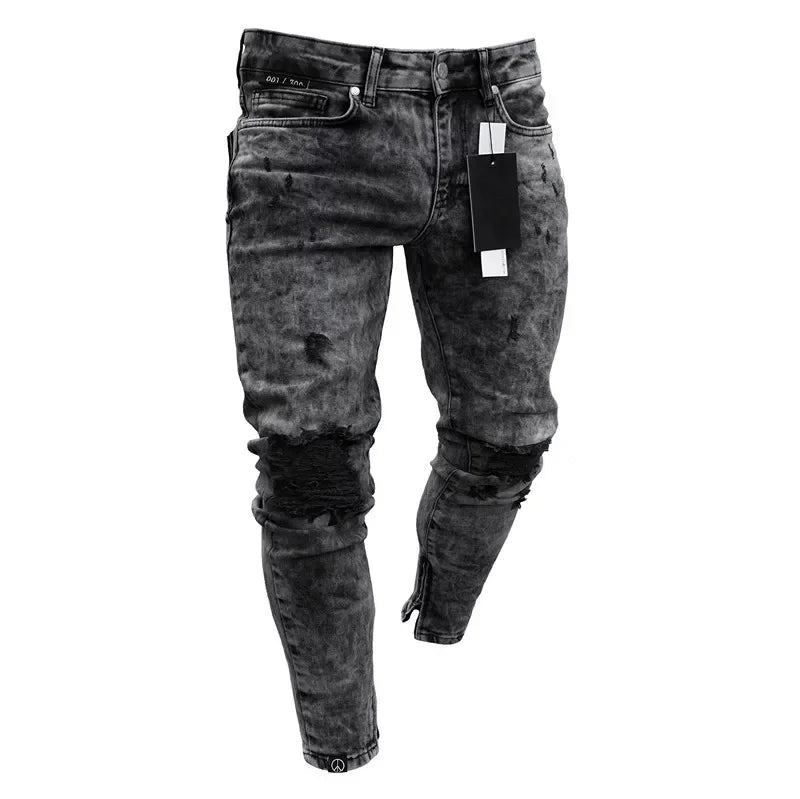 Jeans For Men 2022 Gradient Color Ripped White Dots Jeans Male Motor Biker Skinny Jeans Homme Men's Clothing Zipper Denim Pants