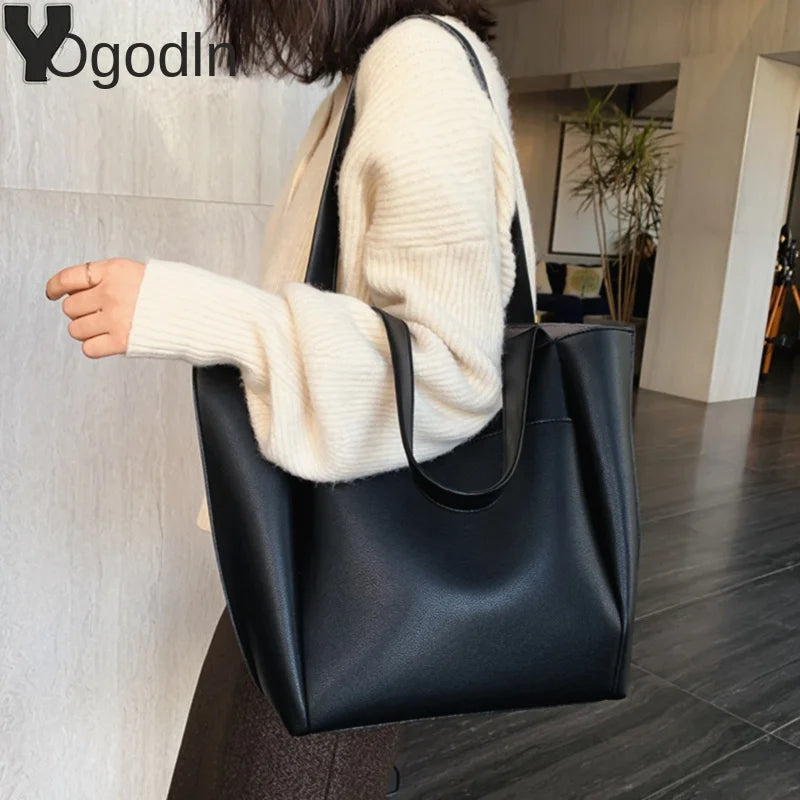 Sac à main en cuir PU de haute qualité pour femme, grande capacité, à bandoulière, fourre-tout rétro