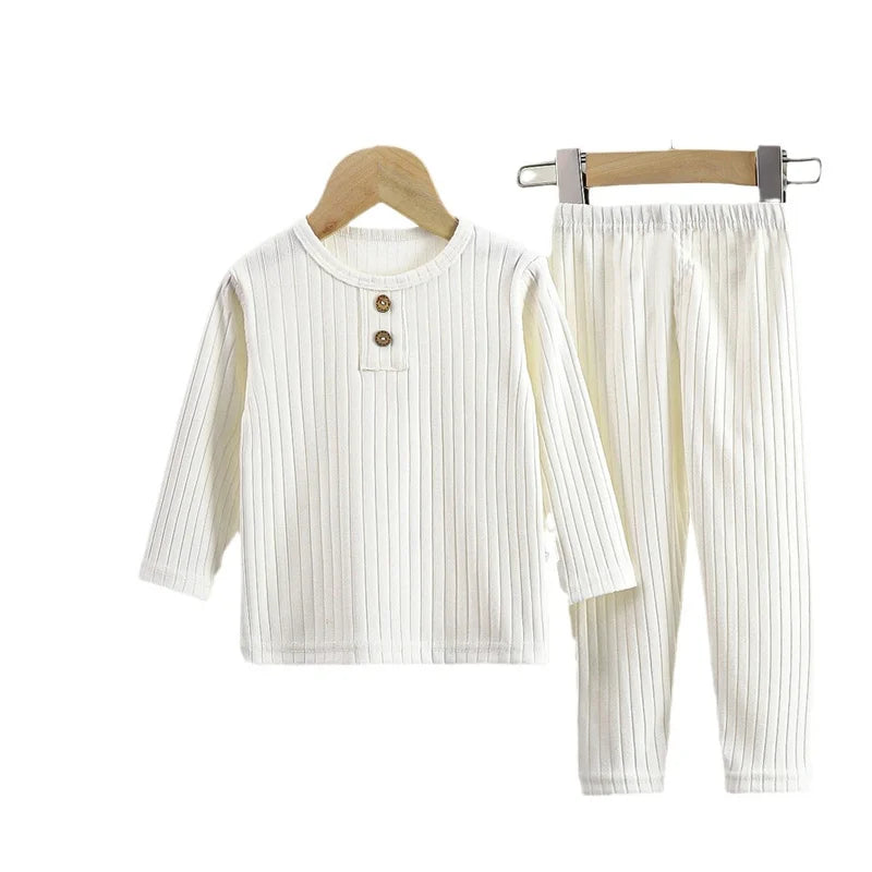 2024 Children's Autumn Sets New Boys Solid Colour Round Neck Suit Girls New Casual Loose Fashion 2 Pieces 12M-8 Years Old