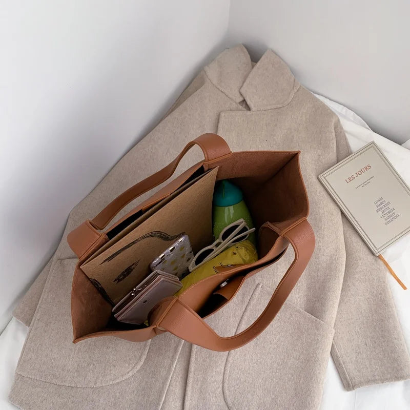 Sac à main en cuir PU de haute qualité pour femme, grande capacité, à bandoulière, fourre-tout rétro