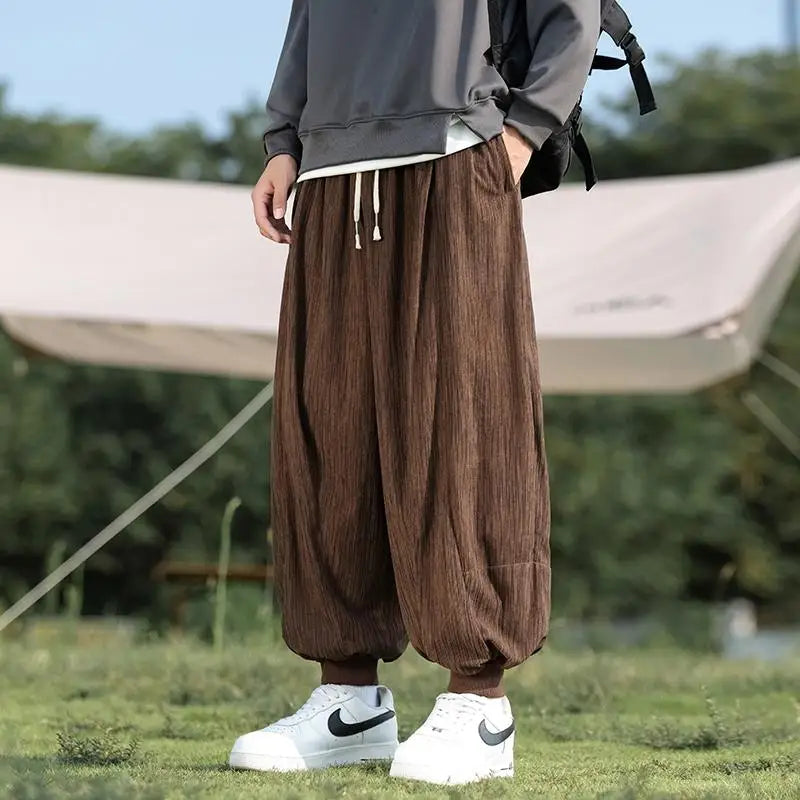Pantalon sarouel ample grande taille pour homme, taille élastique japonaise avec cordon de serrage, jambes larges, décontracté, ample, tailles 5XL, 4XL, 3XL