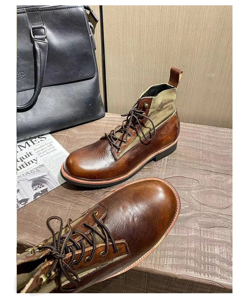 Bottes marron neuves pour hommes, bottes courtes noires faites à la main pour hommes, bottines à bout rond, bottines de moto, bottes de combat