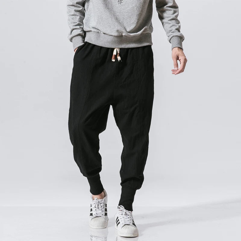 Pantalon décontracté surdimensionné pour homme, streetwear, en coton et lin, style Harajuku, jogging, mode, sarouel ample, printemps 2025