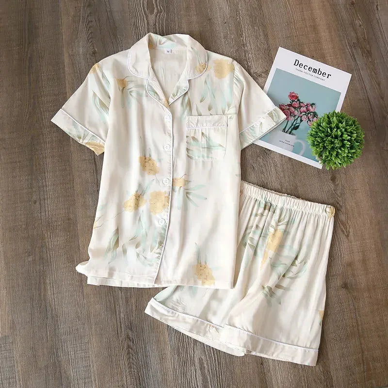 Pyjama d'été pour femme, nouvelle collection, section fine, short à manches courtes, grand imprimé floral, service à domicile, pyjama pour femme