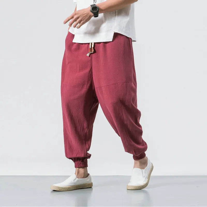 Pantalon décontracté surdimensionné pour homme, streetwear, en coton et lin, style Harajuku, jogging, mode, sarouel ample, printemps 2025