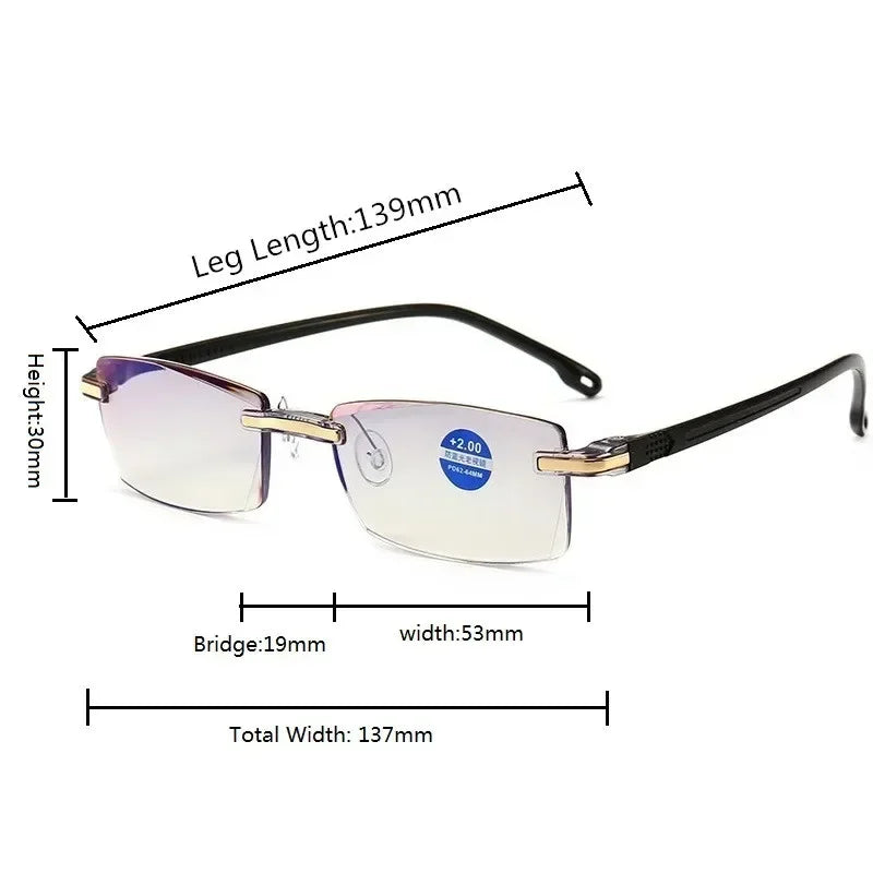 Men Rimless Reading Glasses Classic Anti Blue Light Eyeglasses Vintage Presbyopia Eyewear Unisex Far Sight Diopter +1.0 To +4.0