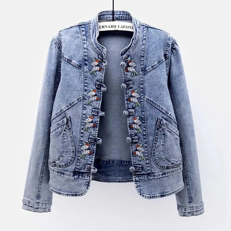 Women's Denim Jacket 2024 Spring Autumn Streetwear Long Sleeve Embroidery Ladies Jean Jackets Loose Short Outwear Femme