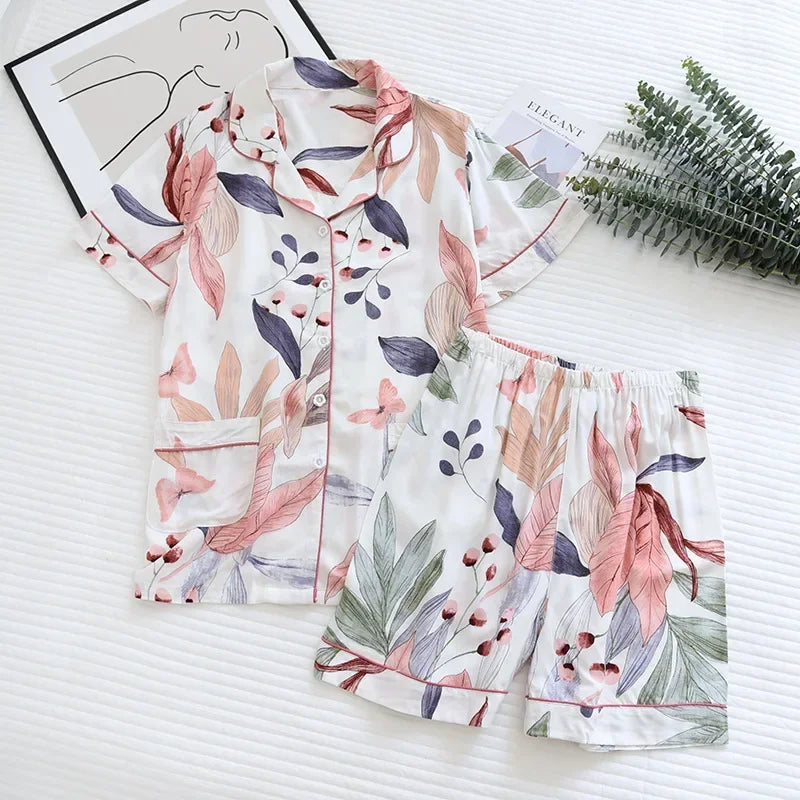 Pyjama d'été pour femme, nouvelle collection, section fine, short à manches courtes, grand imprimé floral, service à domicile, pyjama pour femme