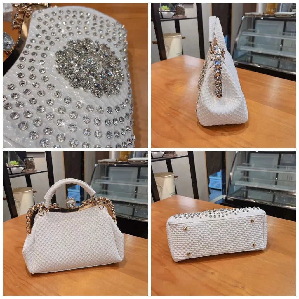 New Rhinestones Top-handle Bags For Women PU Leather Luxury Handbags Women Frame Designer Ladies Crossbody Bag Sac A Main