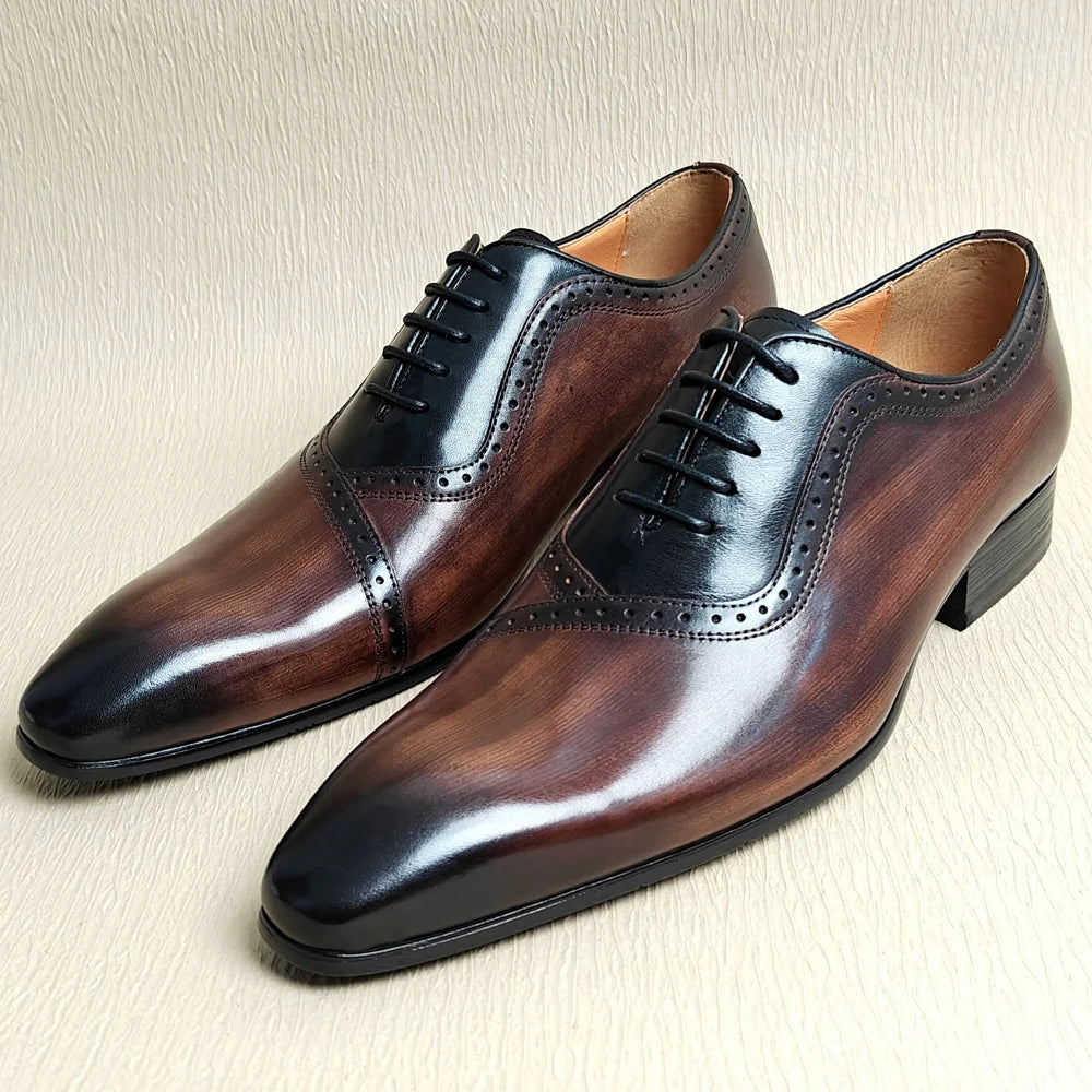 Luxury Men's Dress Shoes Higher Quality Oxford Leather Shoe Lace-Up Casual Business Shoes Fashion Carved Wedding Party Office