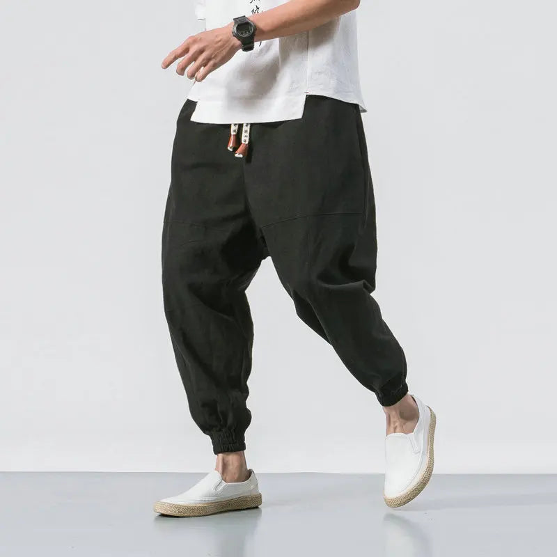 Pantalon décontracté surdimensionné pour homme, streetwear, en coton et lin, style Harajuku, jogging, mode, sarouel ample, printemps 2025