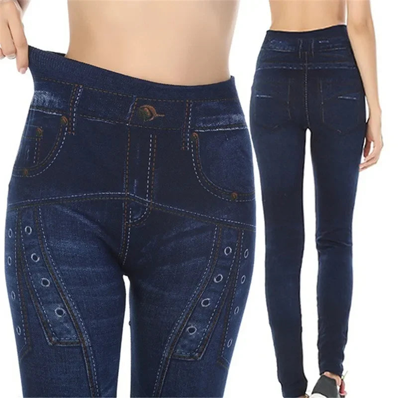 Seamless Leggings Women Print Jeggings Cotton 2022 Sexy Girl Knitted High Waist Faux Jeans Denim Femme Pantalon Fitness Leggings