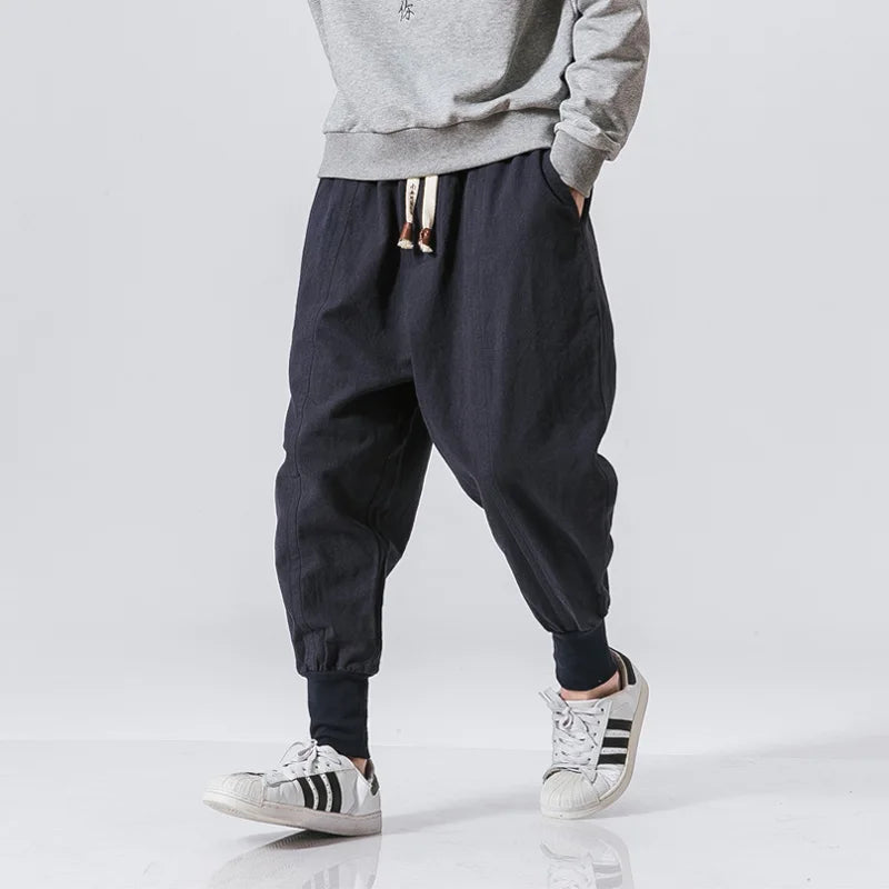 Pantalon décontracté surdimensionné pour homme, streetwear, en coton et lin, style Harajuku, jogging, mode, sarouel ample, printemps 2025