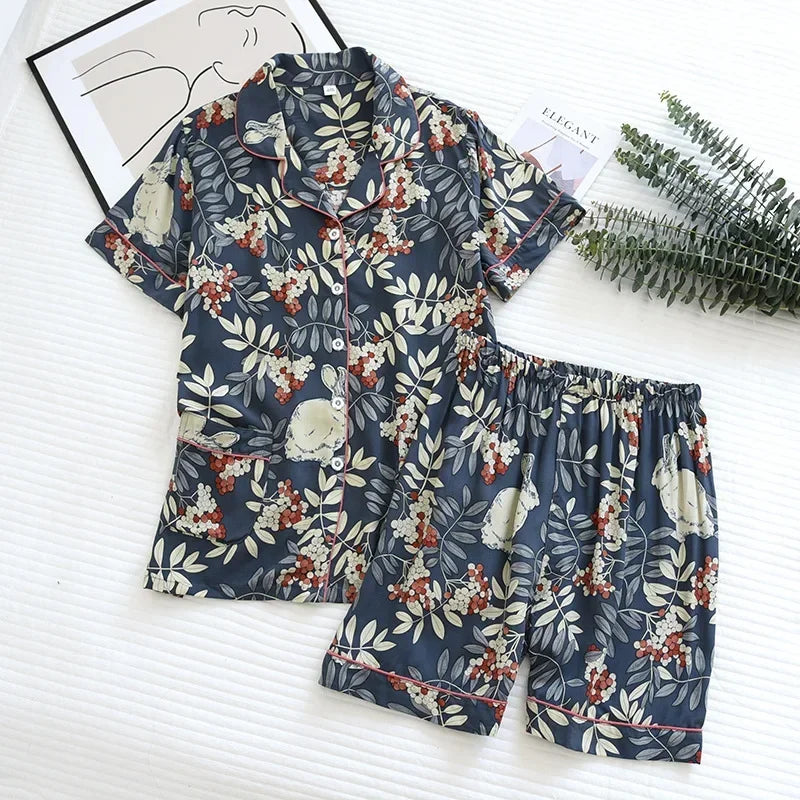 Pyjama d'été pour femme, nouvelle collection, section fine, short à manches courtes, grand imprimé floral, service à domicile, pyjama pour femme
